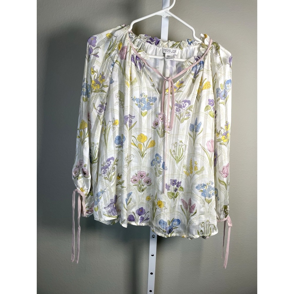 Rachel Zoe Blouse Women's Small Floral Spring Summer Garden Cottage Peasant Top - Picture 1 of 10